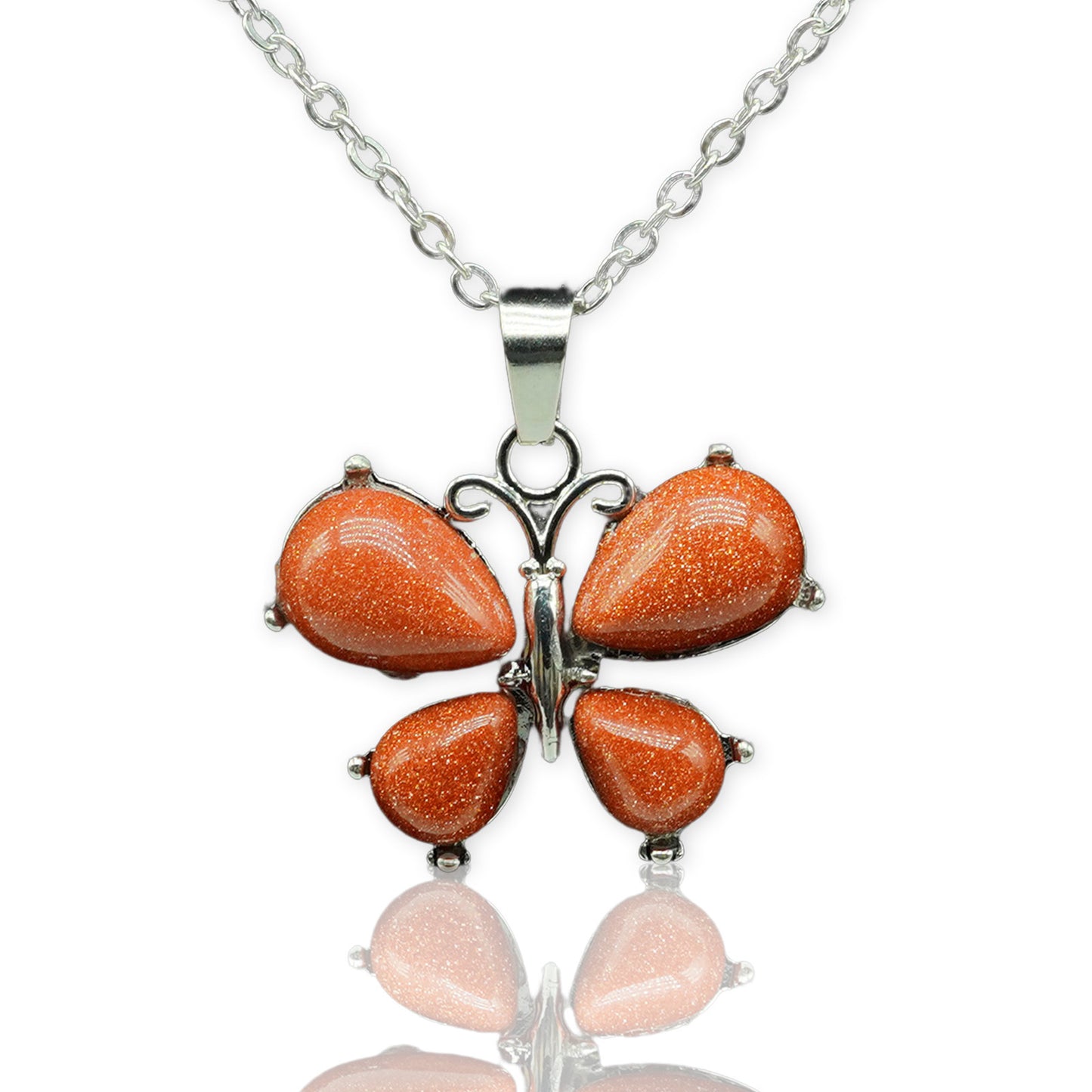 Collier pendentif en alliage de petit papillon en cristal de pierre naturelle