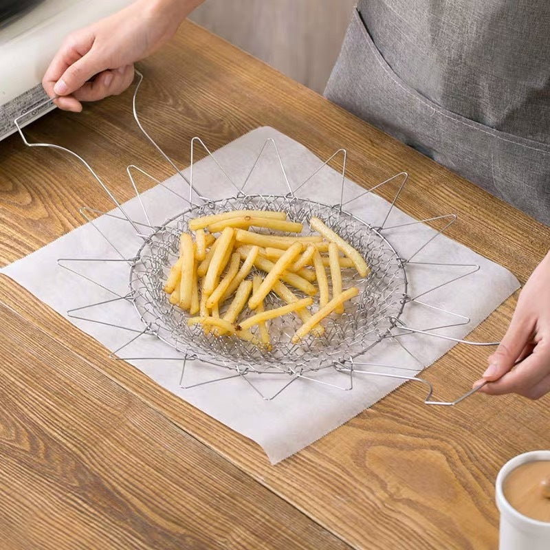 Grandes nouilles frites en acier inoxydable, outils de cuisine pour frites, panier de vidange, filet de fuite domestique, cuillère filtre pliant