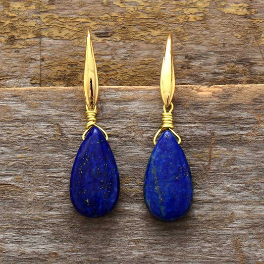 Boucles d'oreilles pendantes en Lapis Lazuli, faites à la main, élégantes, populaires européennes et américaines