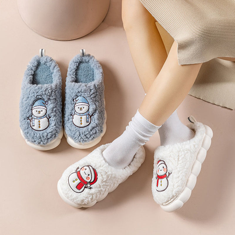 Mignon bonhomme de neige pantoufles hiver intérieur ménage chaud en peluche à semelles épaisses anti-dérapant Couple maison pantoufle doux sol chambre maison chaussures