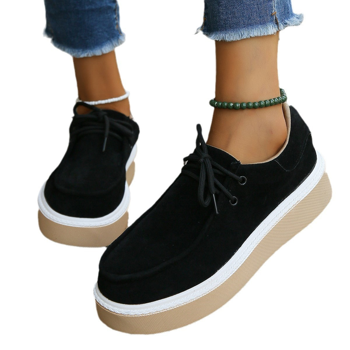 Zapatos de plataforma con cordones y punta redonda retro de moda para mujer
