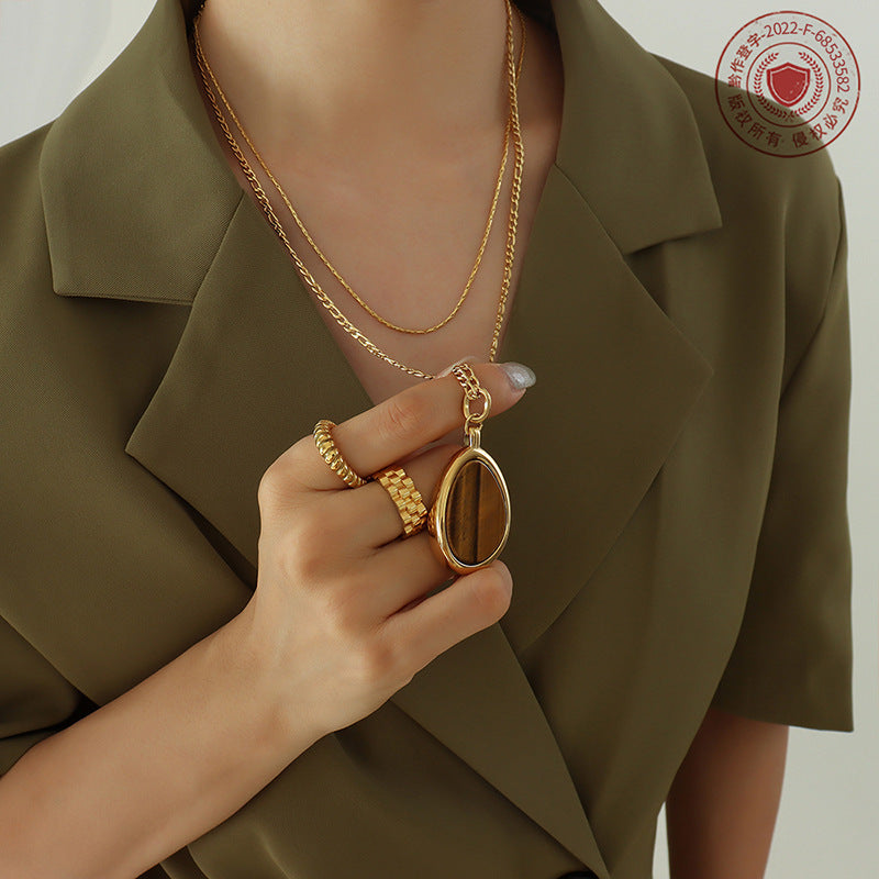 Collier Double couche en œil de tigre naturel, accessoires de Style froid capricieux pour femmes