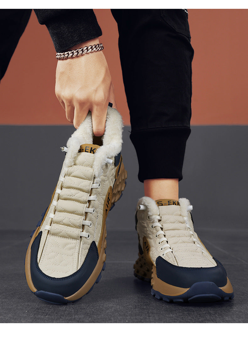 Chaussures de sécurité de travail décontractées à enfiler pour hommes, chaudes avec velours, hiver