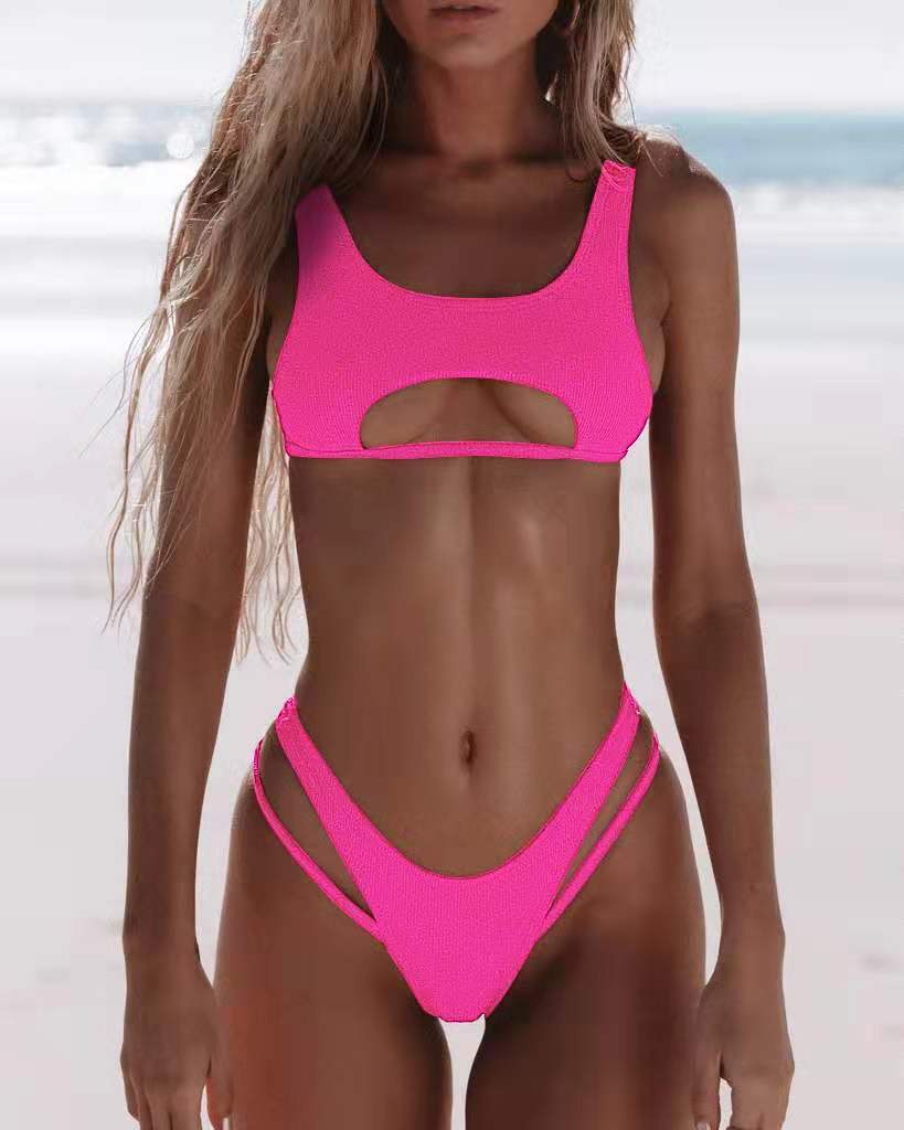 Bikini femme couleur unie maillot de bain fendu creux serpent tissu maillots de bain