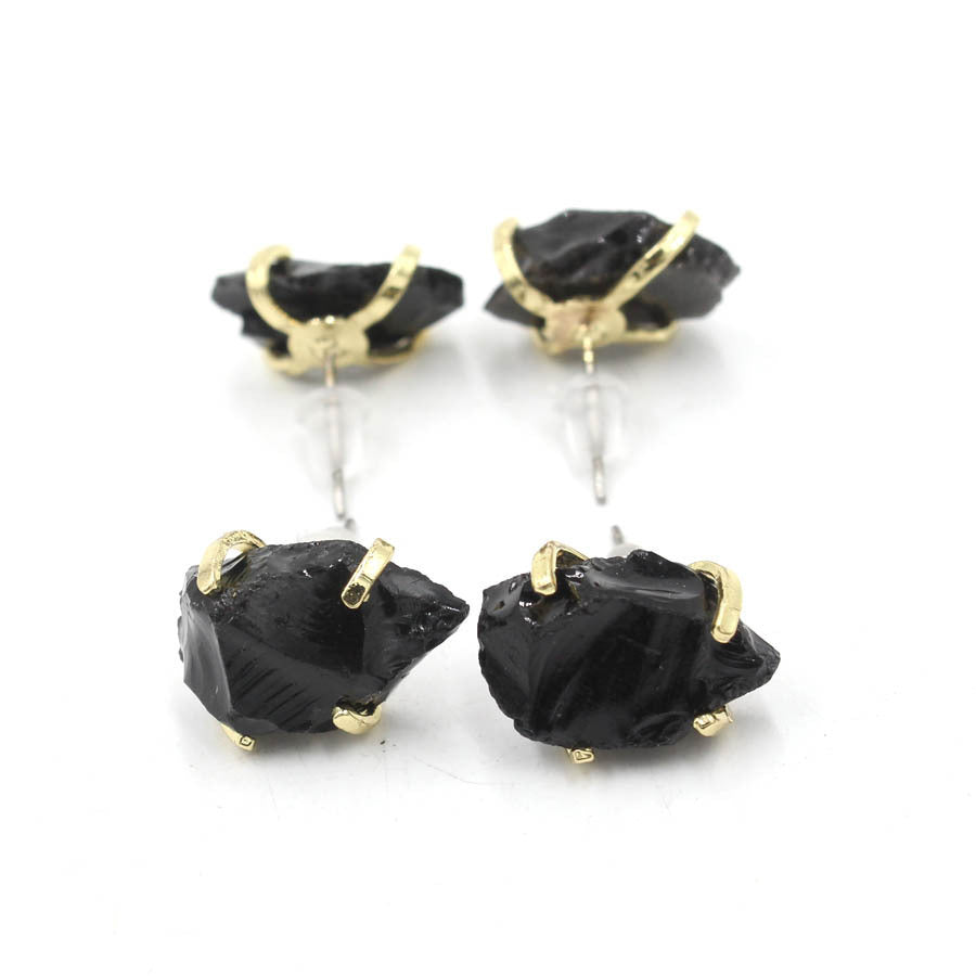 Pendientes irregulares de cuatro garras de cristal de piedras preciosas naturales en bruto