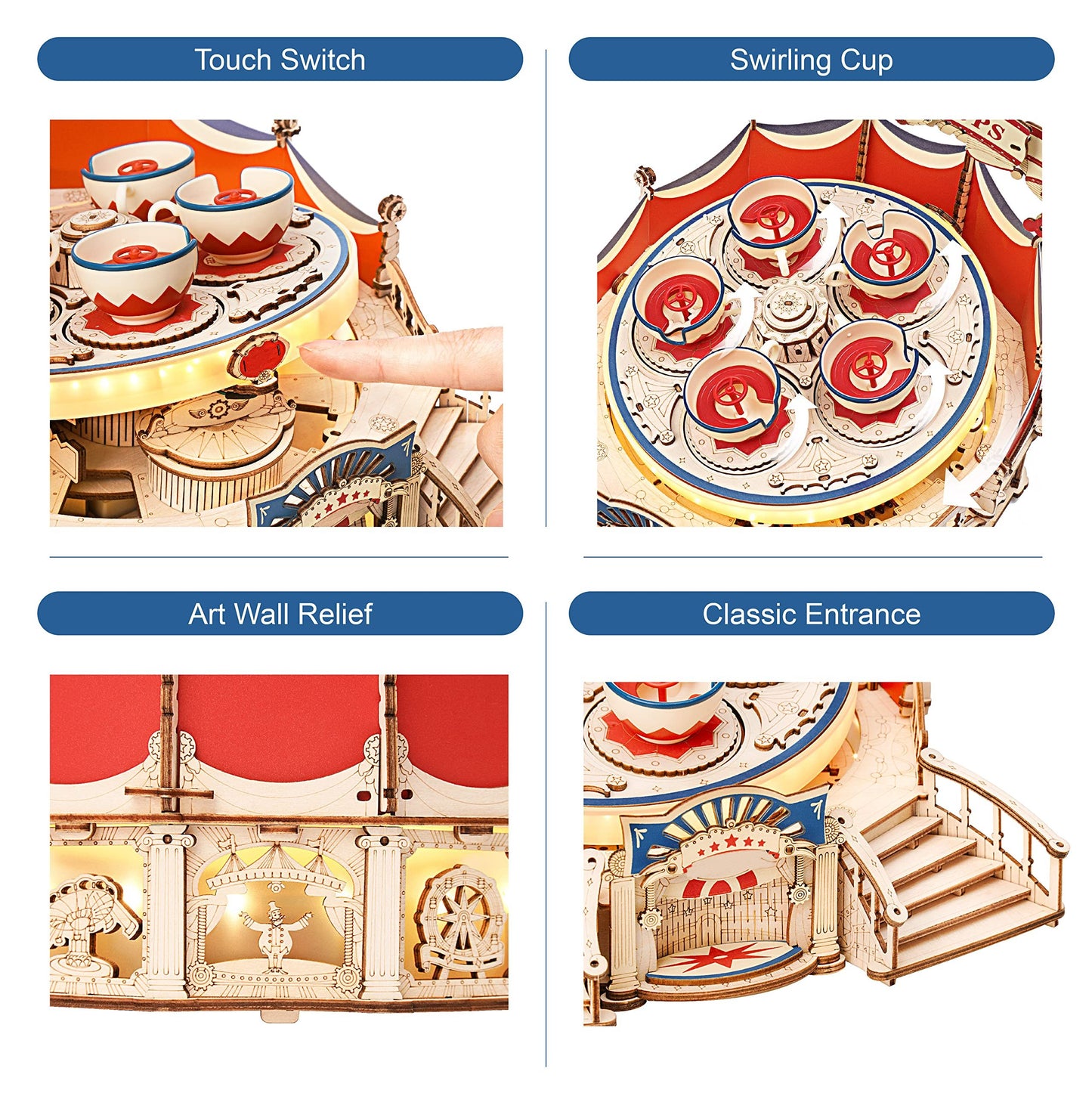 Robotime RokrTilt-A-Whirl bricolage boîte à musique bloc de construction série parc d'attractions pour enfants adultes assemblage facile Puzzle 3D en bois EA04