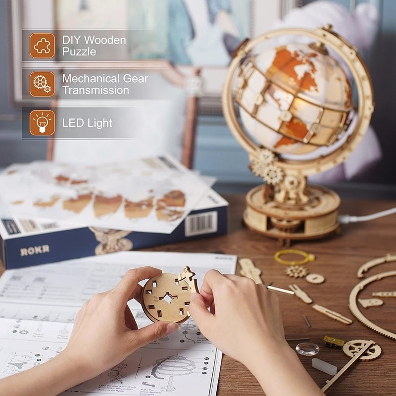 Robotime ROKR Globe lumineux 3D jeux de Puzzle en bois assembler des Kits de construction de modèles jouets cadeau pour enfants garçon livraison directe du fournisseur