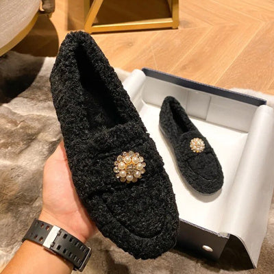 Zapatos al aire libre para mujer, otoño e invierno, lana de cordero, parte inferior plana, sin cordones, parte inferior gruesa, talla grande