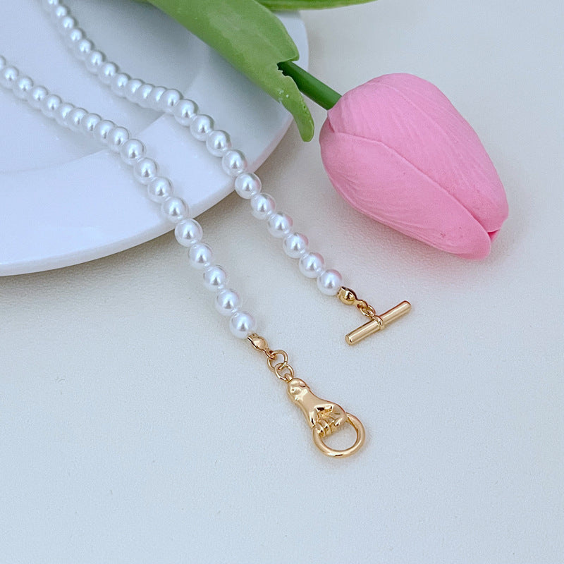 Special-interest Design Handle TO Buckle Clavicle Chain Exquisite Temperament Pearl Bracelet Necklace