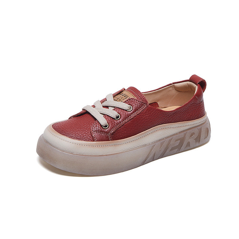 Escarpins à bouche peu profonde en cuir de vache véritable pour femme, chaussures décontractées à plateforme en caoutchouc, première couche