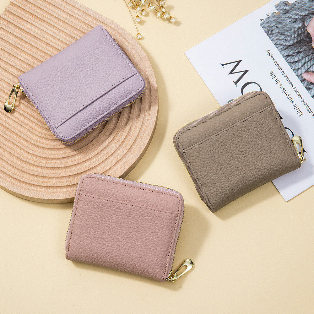 Portefeuille court multifonctionnel en cuir pour femme