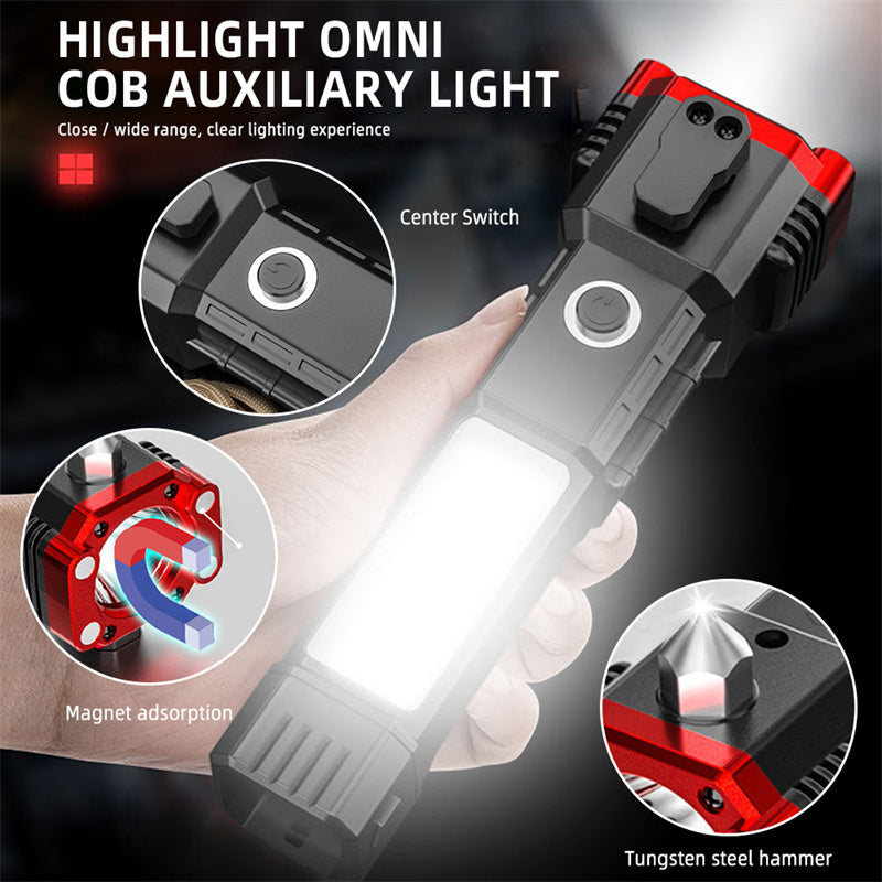 Marteau de sécurité pour voiture, puissance de charge multifonctionnelle, lampe de travail, feu d'urgence, auto-sauvetage, bris de fenêtre, lampe de poche d'auto-défense