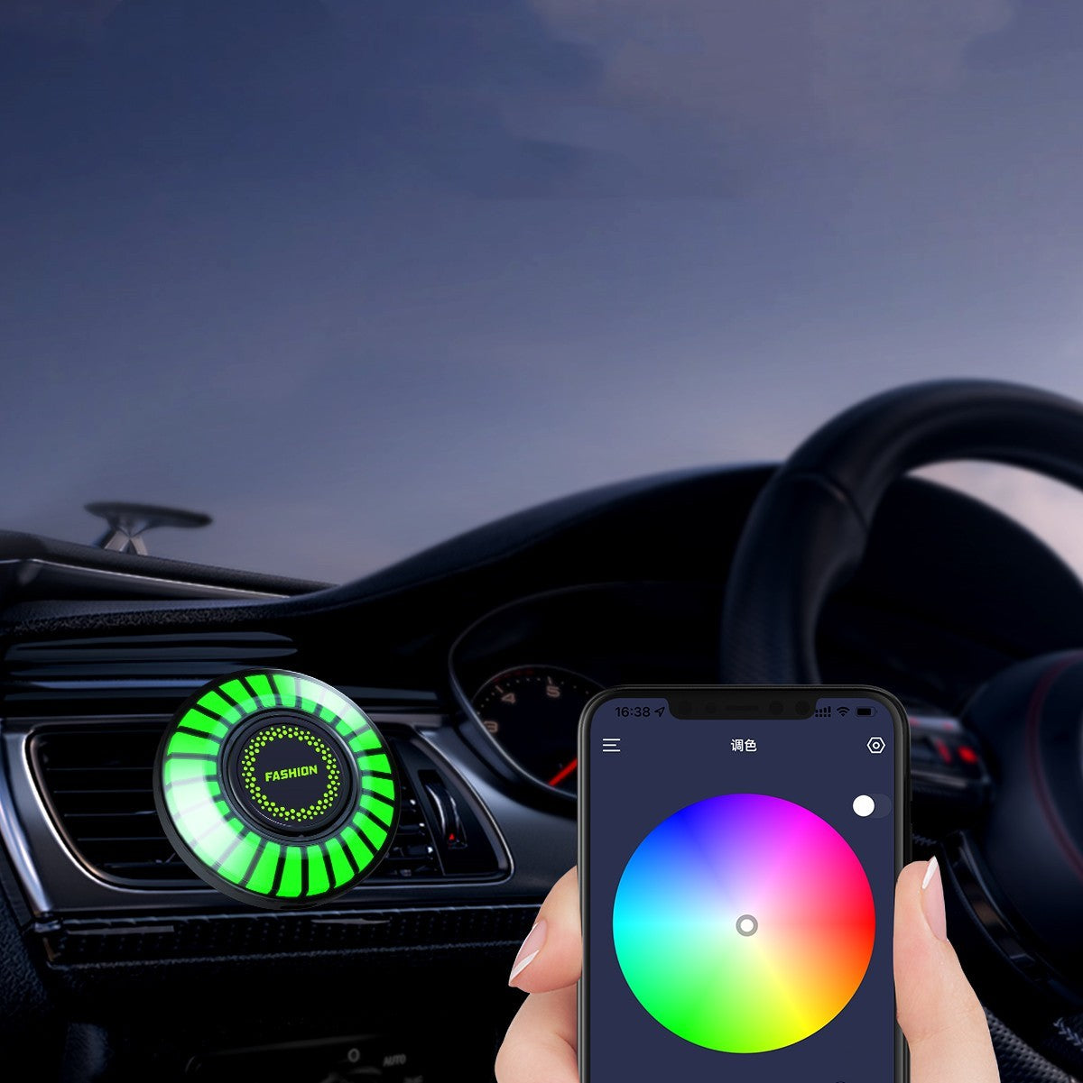 Lumière d'ambiance de voiture, capteur 3D RGB, rythme à commande vocale, sortie d'air de voiture, aromathérapie