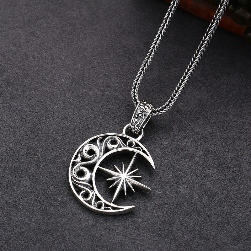 925 Sterling Silver Moon Asterism Necklace Pendant