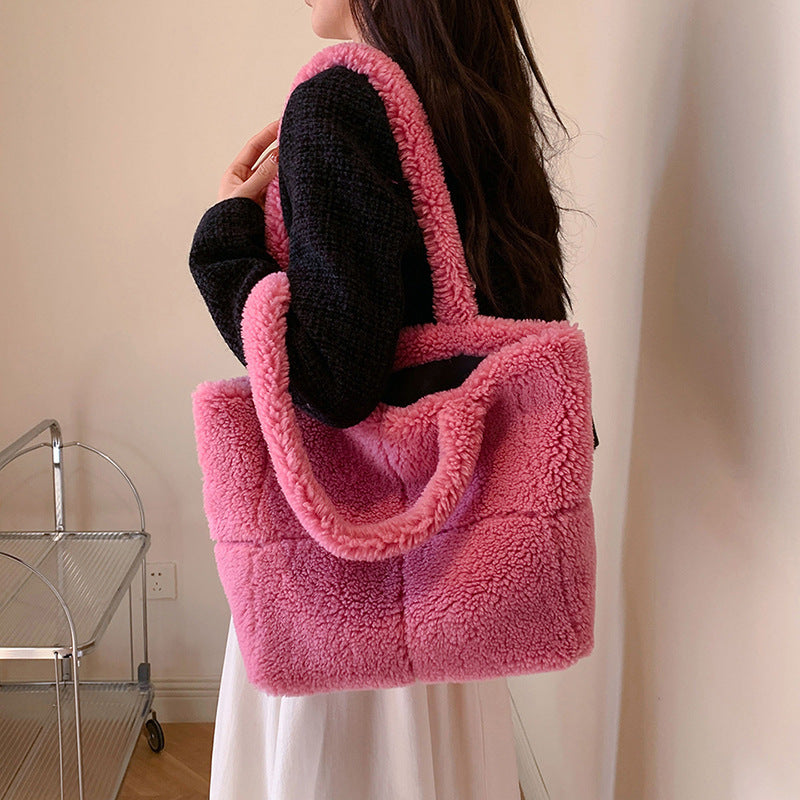 Sac à main en peluche de luxe pour femmes, fourre-tout mignon de mode d'hiver, grande capacité, Portable, épaule unique, sacs en fourrure