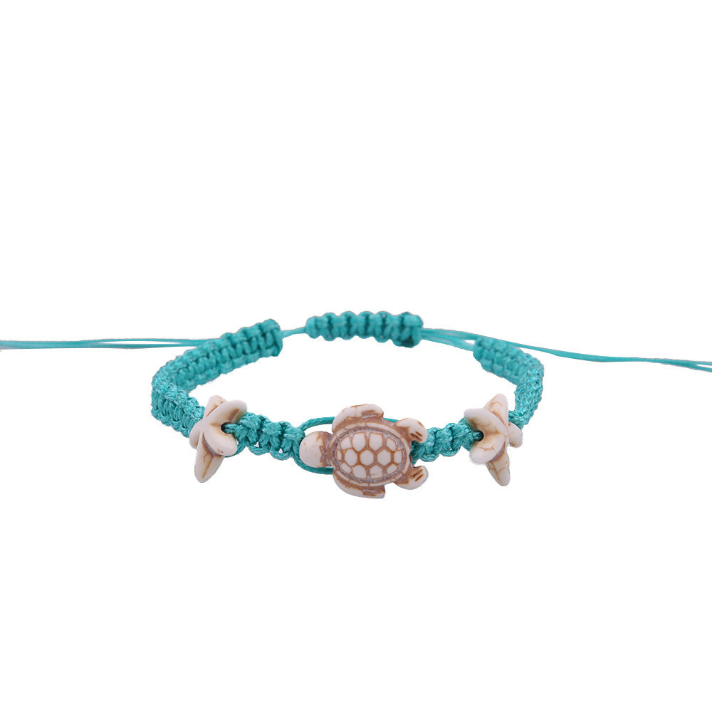 Bracelet de cheville tissé à la main en fil ciré ethnique géométrique simple et créatif Turquoise