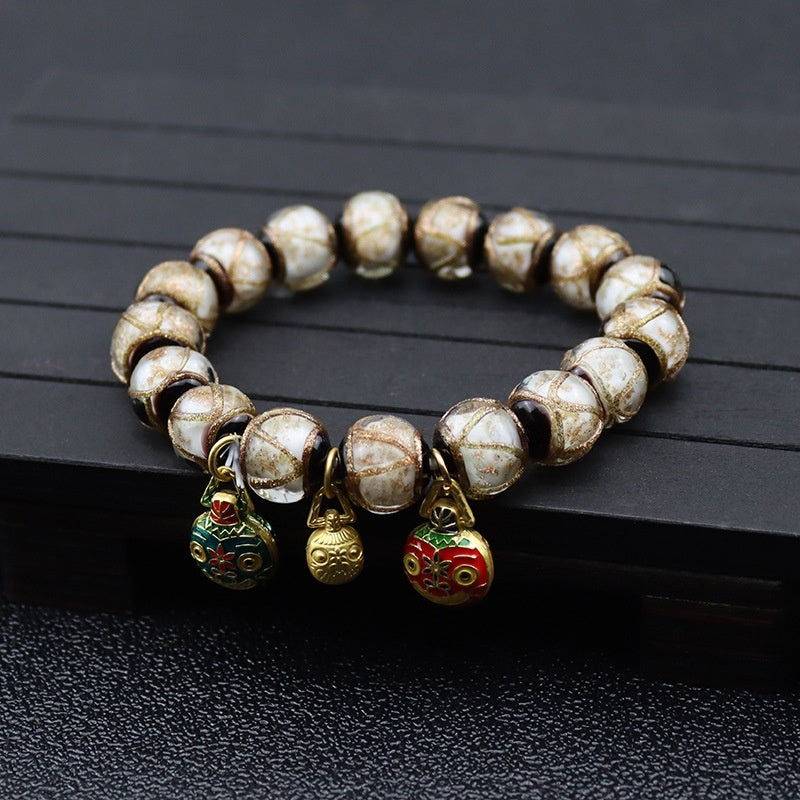 Bracelet glaçure de couleur gris parfumé, multi-trésor coloré, bête à avaler, perle de verre en soie dorée