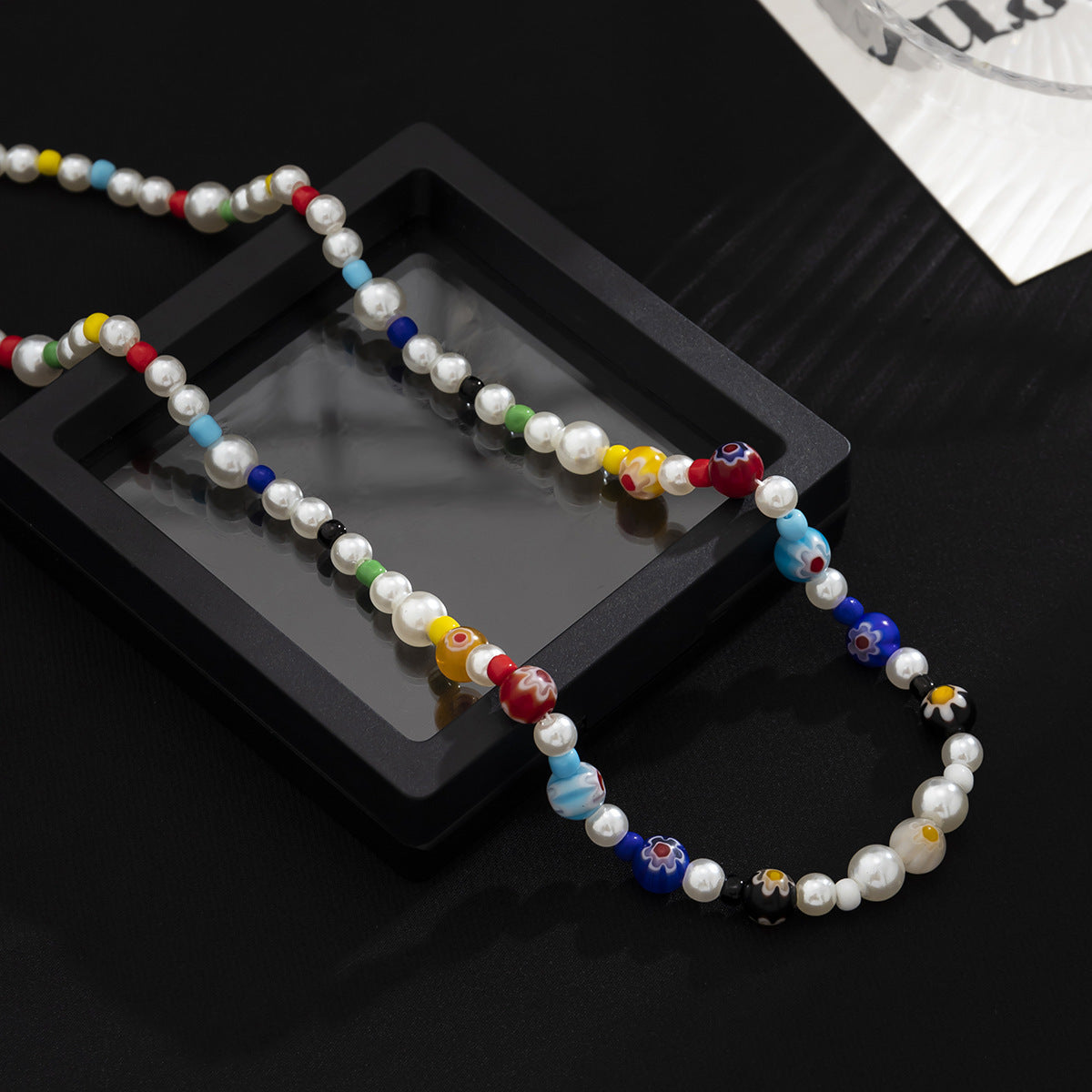 Colored Glaze Small Flower Stitching Color Beaded Necklace