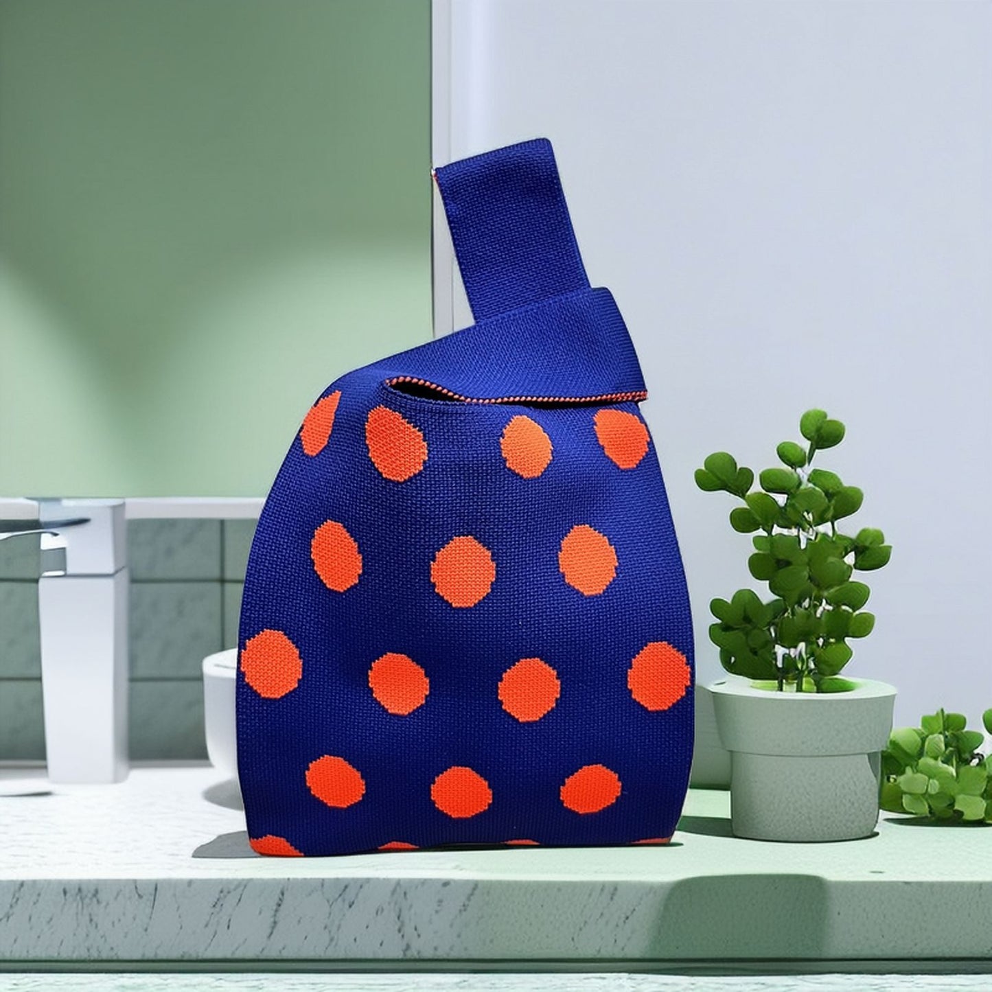 Women's Contrast Color Polka Dot Handbag