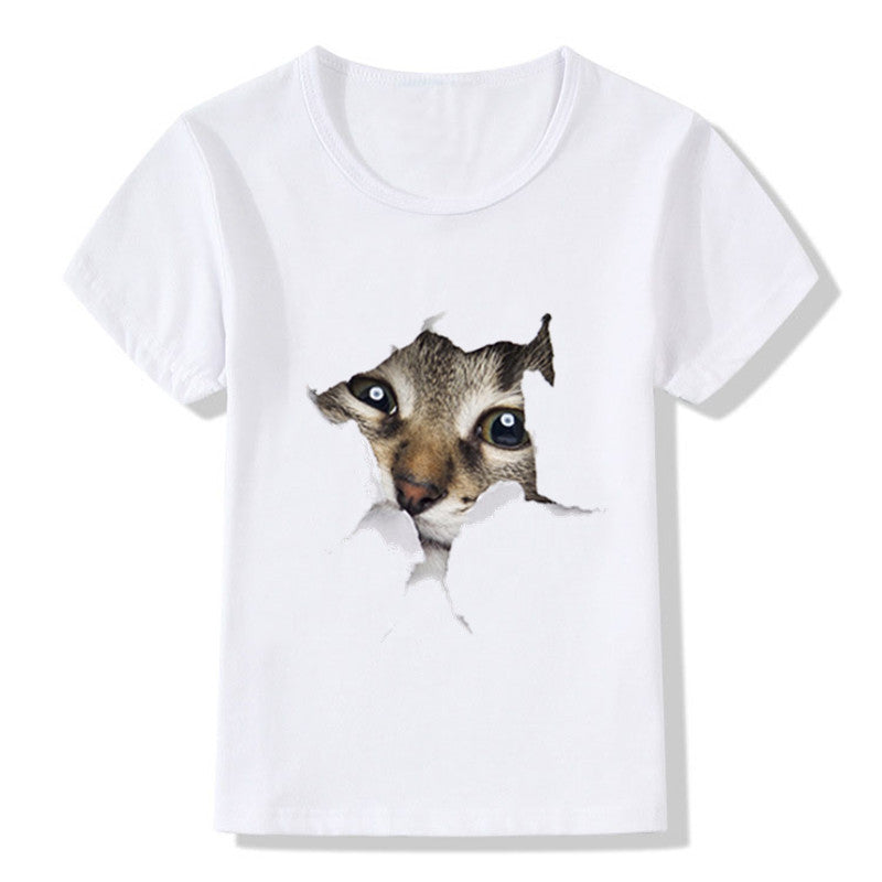 T-shirt décontracté à manches courtes pour enfants imprimé en 3D avec chat