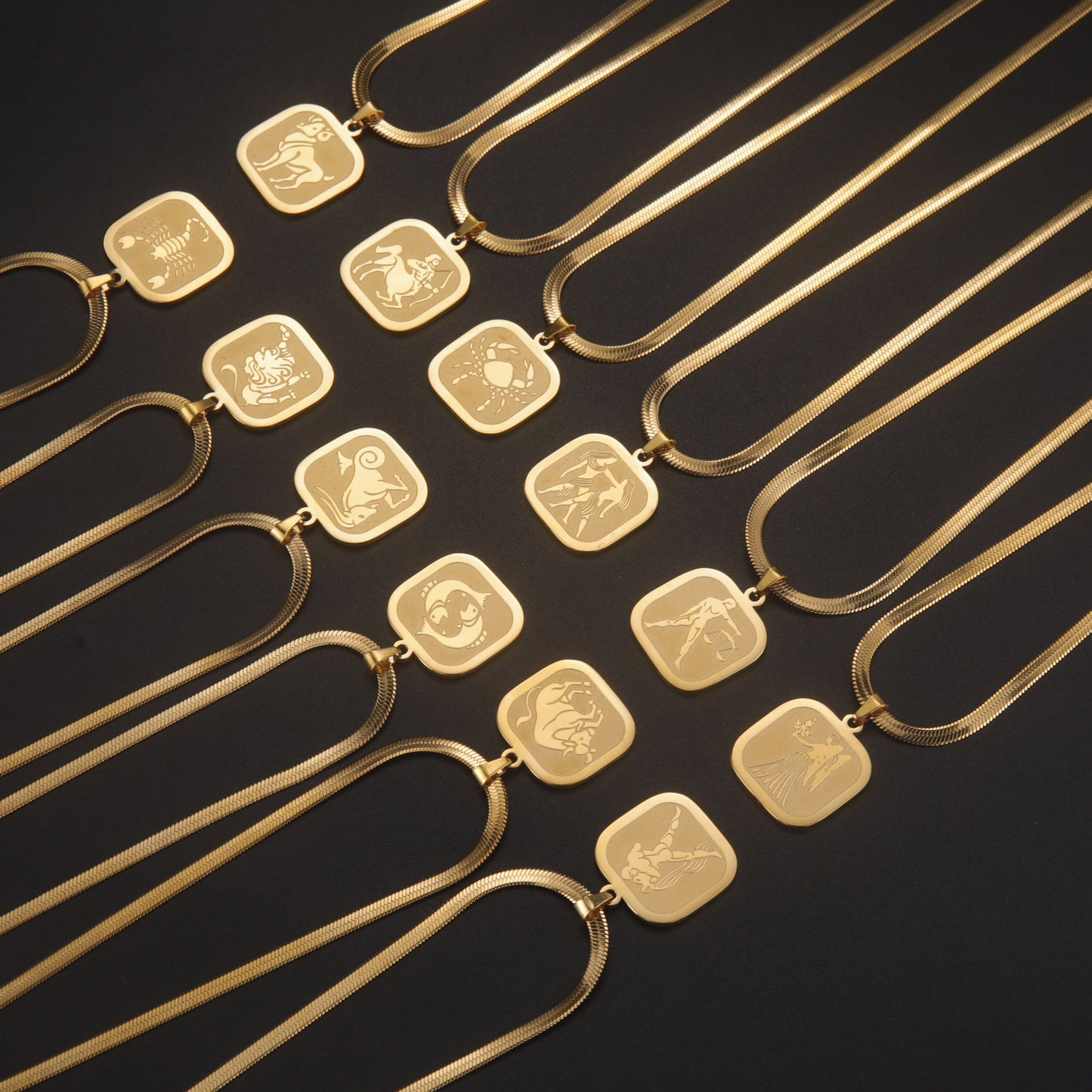 All-match Twelve Constellation Small Square Brand Stainless Steel Necklace