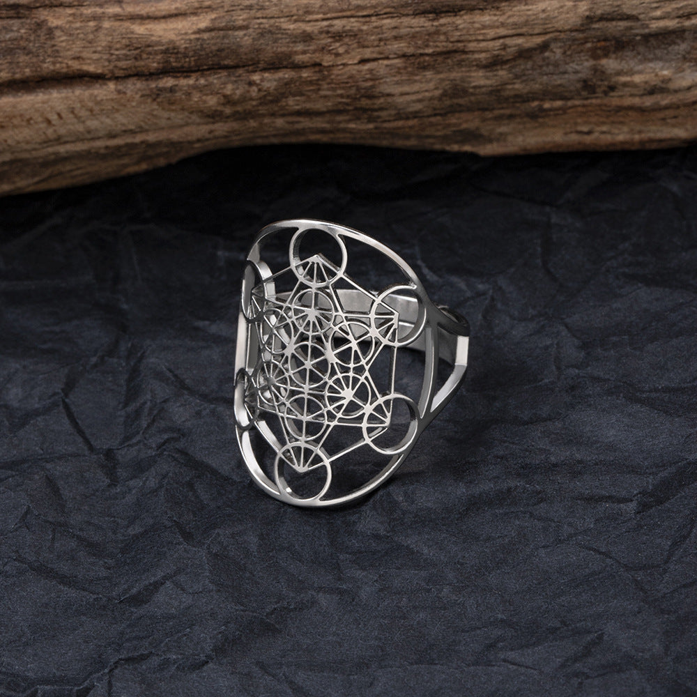 Stainless Steel Hollow Six-side Eight-pointed Stars Ring