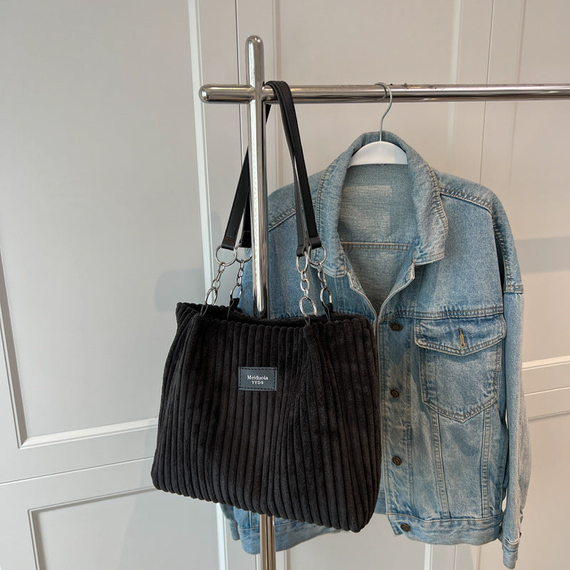 Sac à bandoulière décontracté en velours côtelé de grande capacité pour femmes