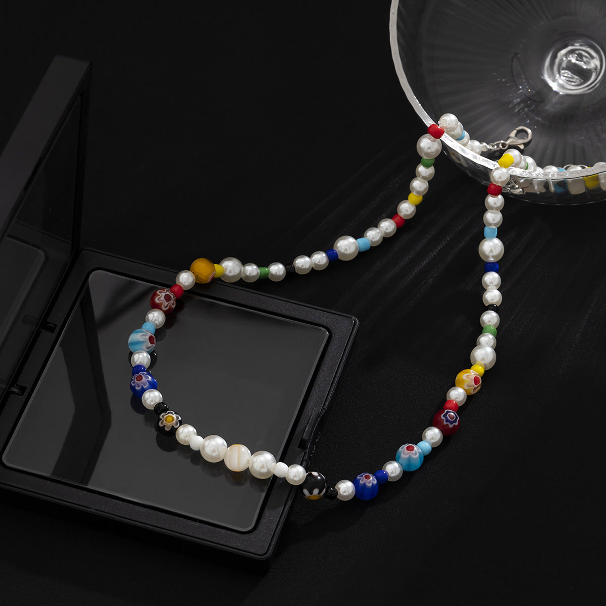 Colored Glaze Small Flower Stitching Color Beaded Necklace