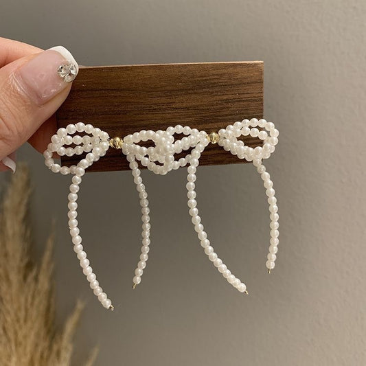 Boucles d'oreilles à pampilles et nœud en perles pour femmes
