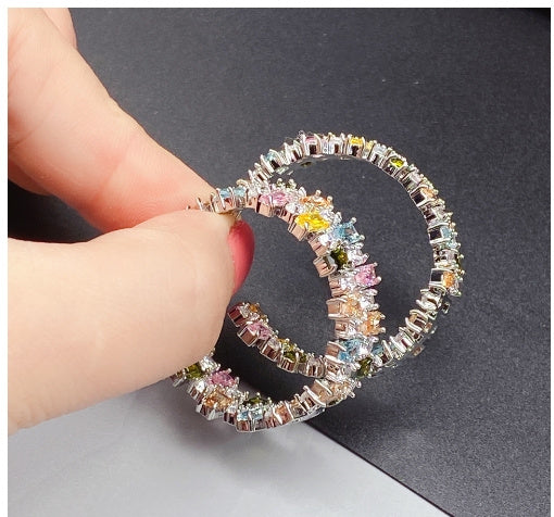Boucles d'oreilles à tige en zircon, anneau d'oreille à aiguille en argent sterling plaqué cuivre