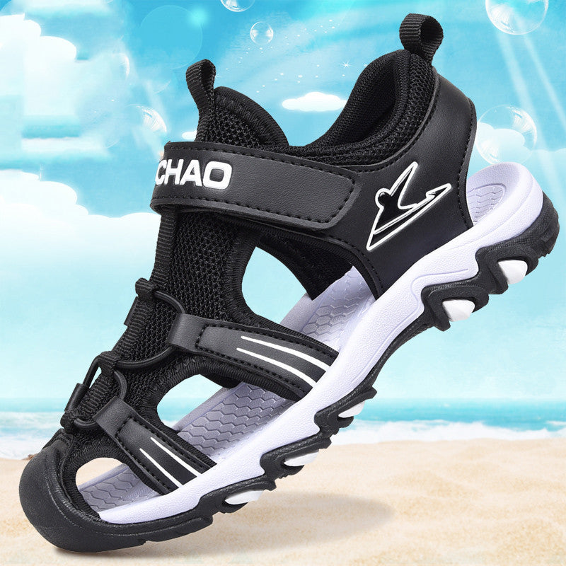 Sandalias para Niños Baotou Verano Suela Blanda Zapatos de Playa para Niños Negros Sandalias para Niños Antideslizantes