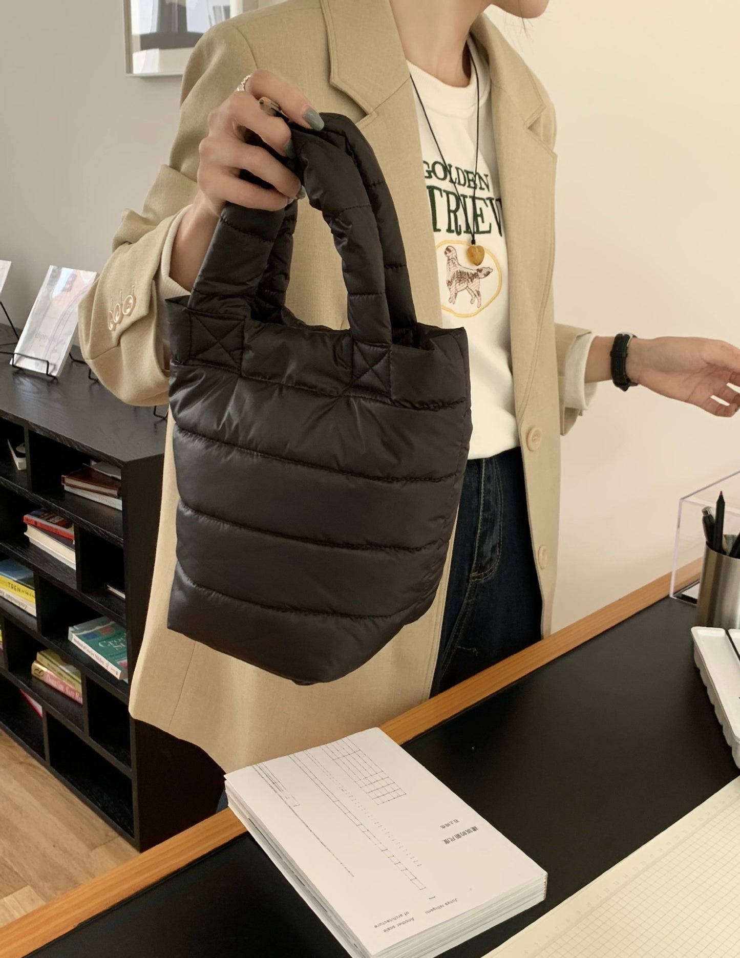 Autumn And Winter Cotton Filling Soft Handbag