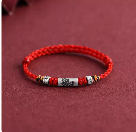 Bracelet corde rouge douze zodiaque en argent pur