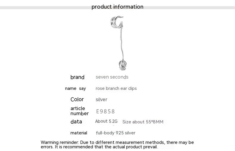 Pendientes de plata de ley S925 con clip de oreja rosa sin orejas perforadas