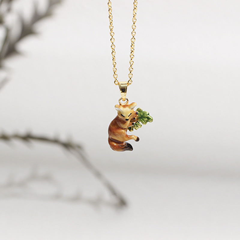 Collar Zorrito Y Flor Frutas Oro