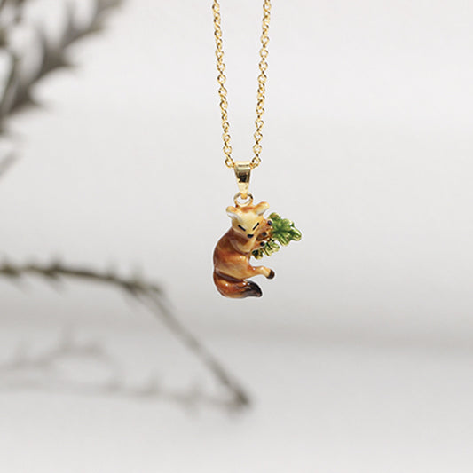 Collar Zorrito Y Flor Frutas Oro