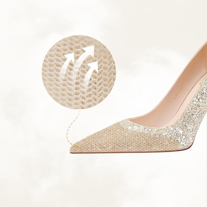 Zapatos de boda dorados y champán francés para mujer, nuevos pies no cansados ​​para otoño e invierno