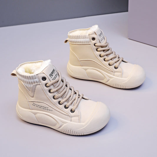 Chaussures décontractées montantes doublées de polaire pour femmes, automne et hiver