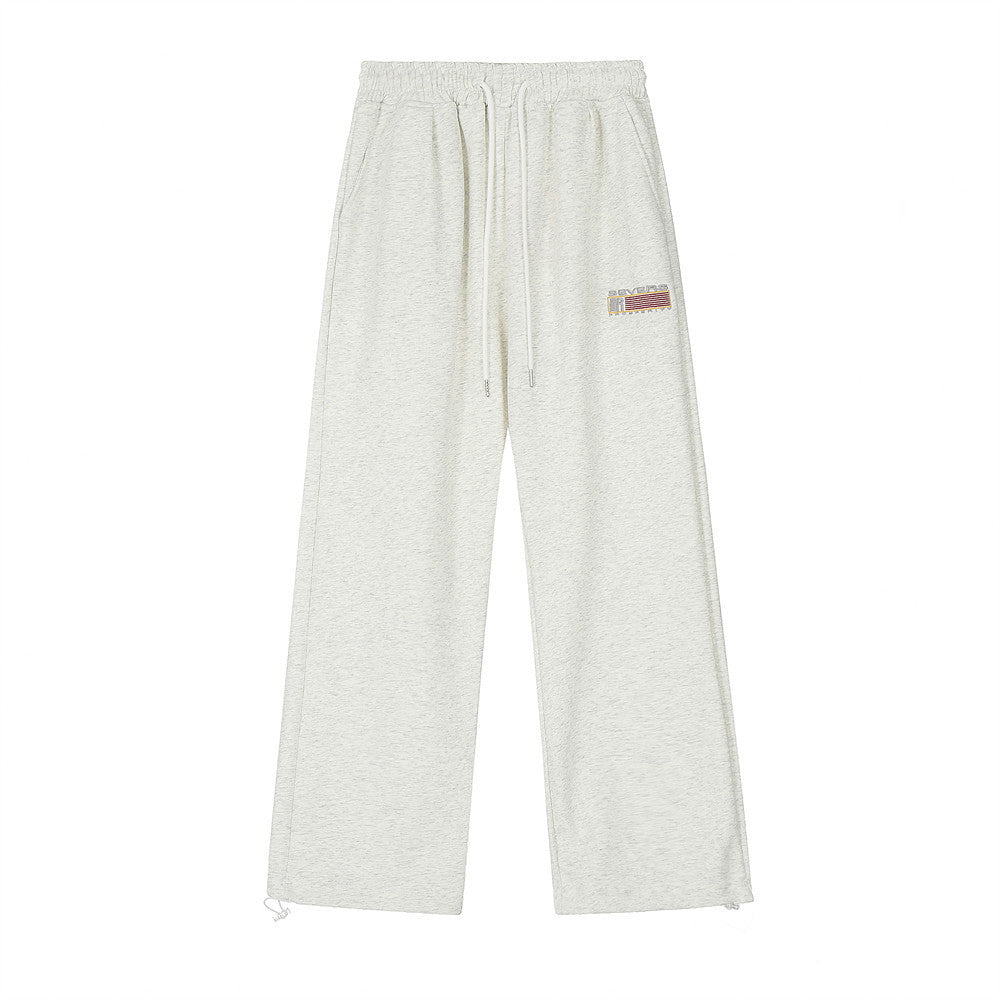 Simple Embroidered Loose Straight Velvet Trousers