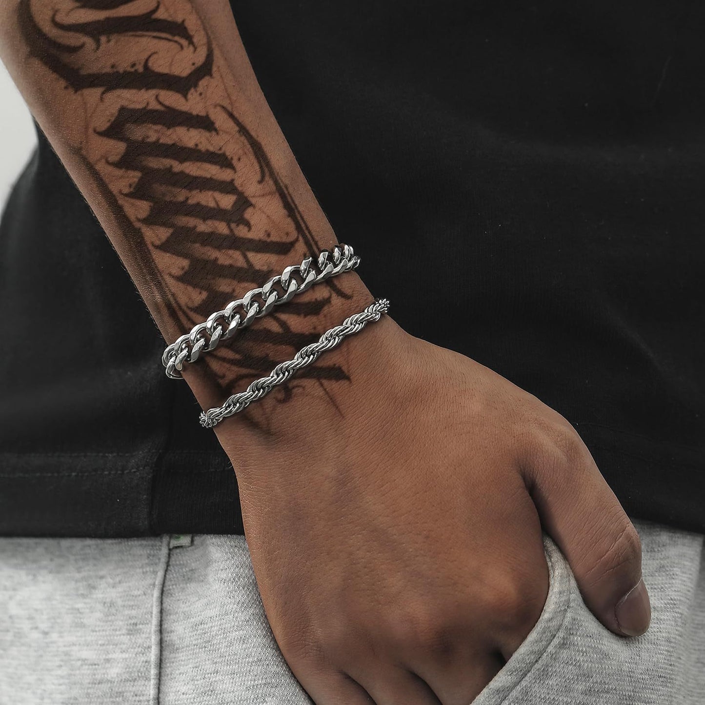 Men's Stainless Steel Cuban Twist Bracelet Two-piece Set