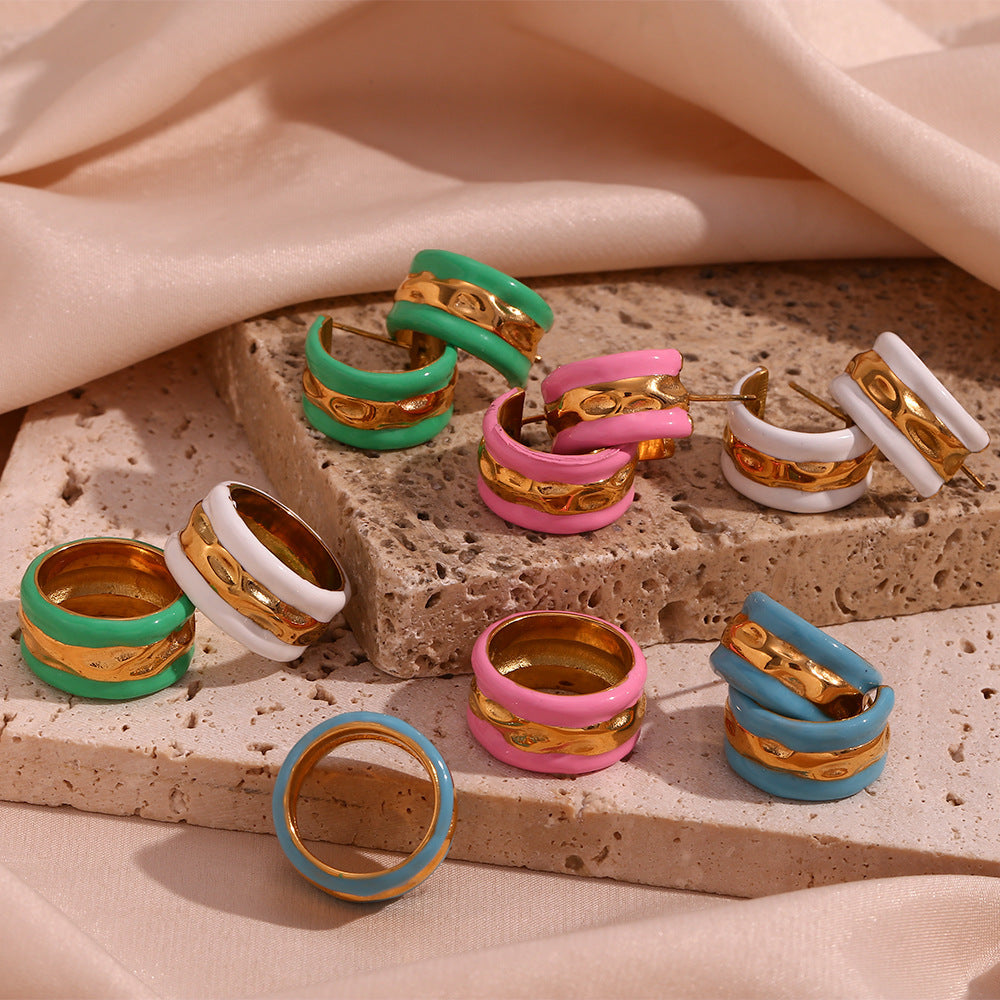 Water Ripple Summer Contrast Color Drop Oil Ring