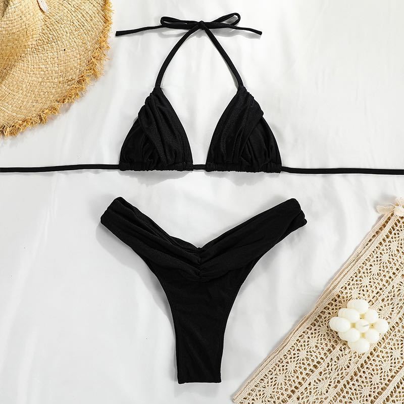 Women's Swimsuit Suit Solid Color Pleated Bikini