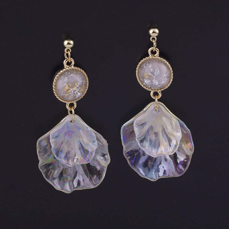 Boucles d'oreilles pétales de coquille acrylique colorées, bobine de moustique