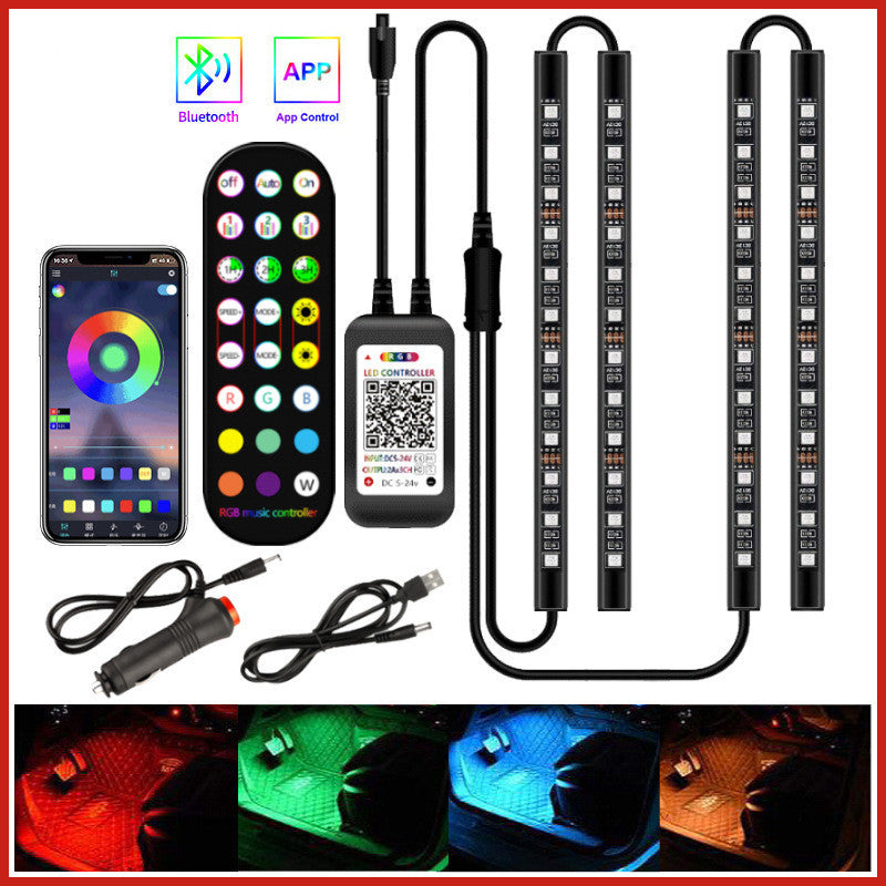 Lampe LED décorative de style pour intérieur de voiture, étanche, lampe d'ambiance avec télécommande sans fil, commande musicale, bande lumineuse RGB