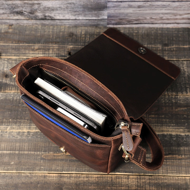 Sac à bandoulière à une épaule rétro Crazy Horse Skin pour hommes