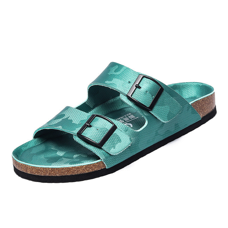 Pantoufles à plateforme en cuir givré pour hommes et femmes, pantoufles à Double boutonnage à deux mots