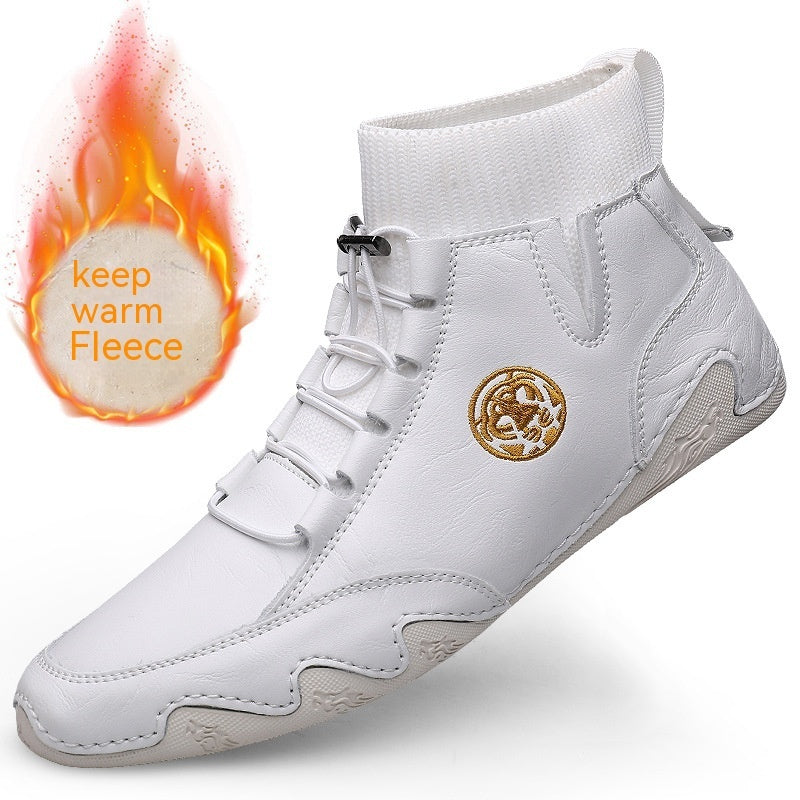 Real Leather With Fleece Lining Mid-top Wool Socks Mouth Octopus Leather Boots