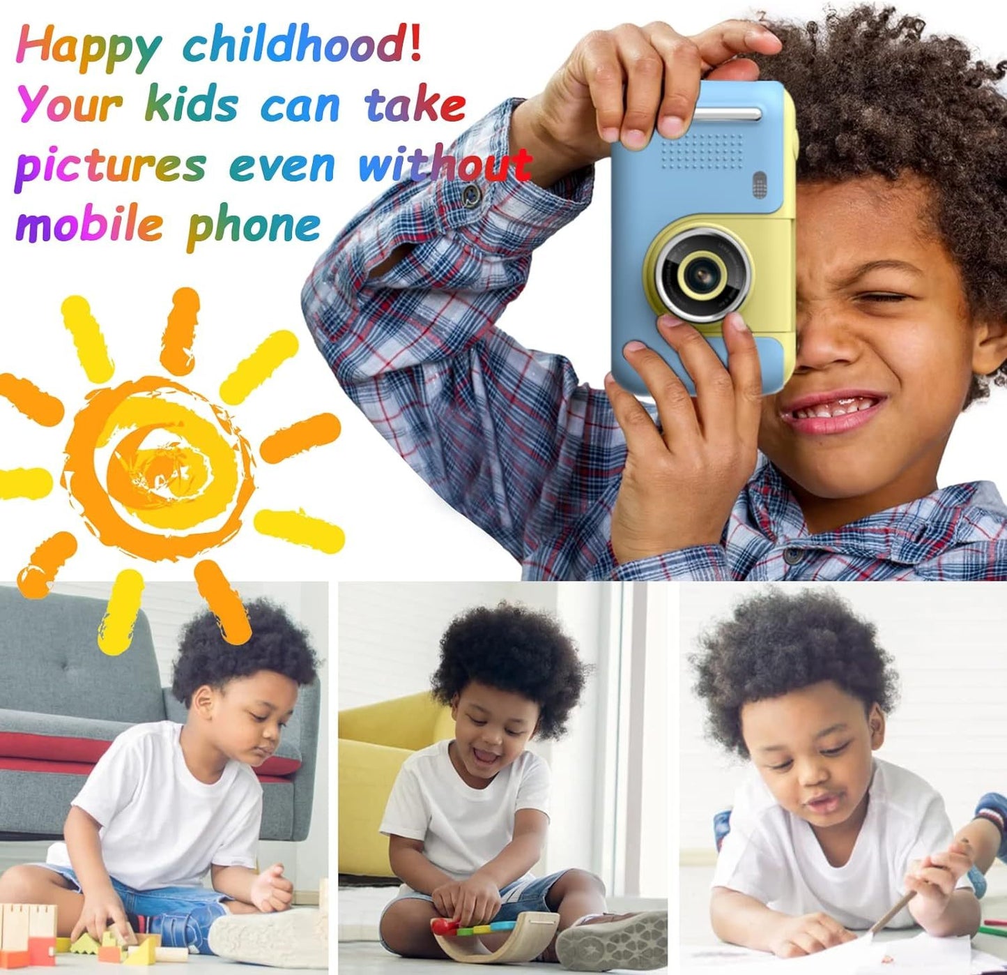 Cámara para niños, cámara selfie digital para niños de 3 a 12 años con resolución fotográfica de 20 MP, cámara de vídeo HD 1080P con tarjeta SD de 32 GB y palo selfie