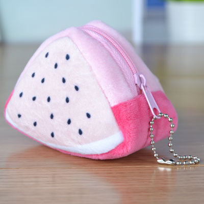 Cadeau créatif pour la journée des enfants, portefeuille en peluche solide Triangle Fruit zéro, sac à monnaie, sac à clés, sangle