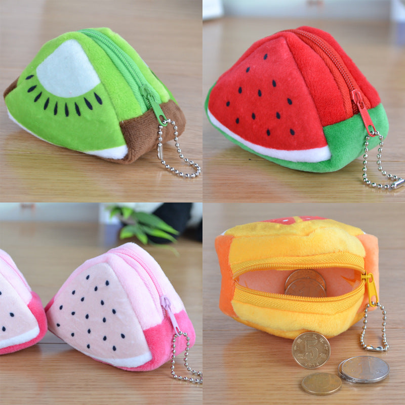Cadeau créatif pour la journée des enfants, portefeuille en peluche solide Triangle Fruit zéro, sac à monnaie, sac à clés, sangle
